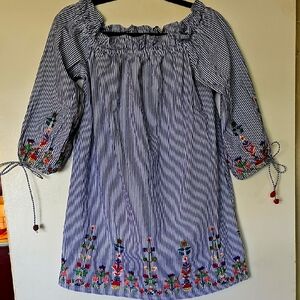 Ultra Pink Blue and White Casual Dress with Bishop Sleeves. Size XS.